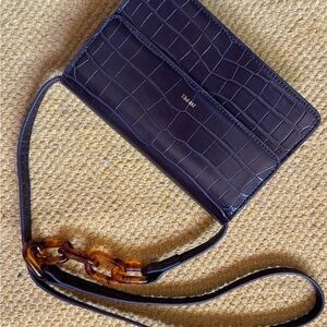 Brown Croc Embossed Crossbody Bag with Tortoise Chain